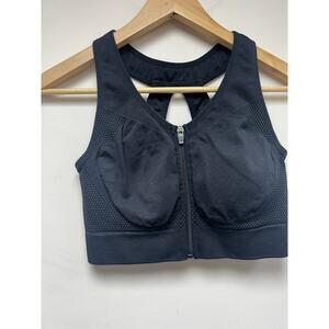 VINA Black Front Zip Sports Bra L